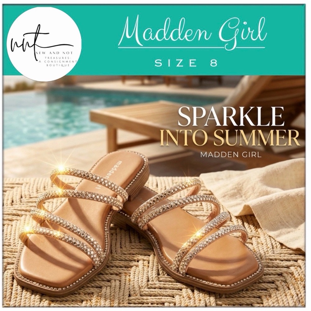 Madden Girl Posh Rhinestone Bling Strappy Slide Sandals Nude Blush Size 8 NWT